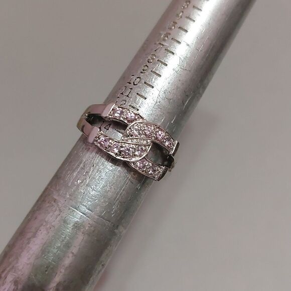Interlocking C Paved with Pink Rhinestone Crystal Silver Tone Ring Size 6 - Picture 6 of 6